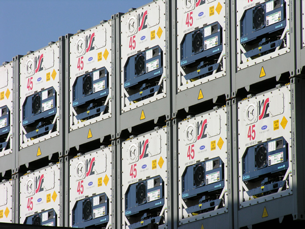 Stacked refrigerated containers